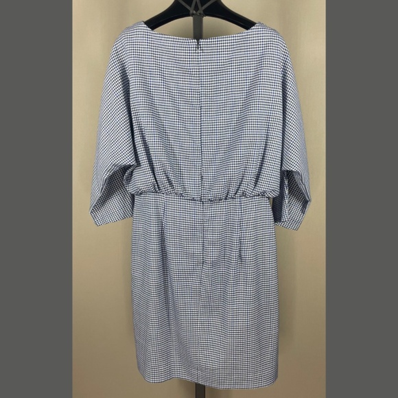 Trina Turk Dress Womens 10 blue white plaid blouson pencil dolman designer - Picture 6 of 8